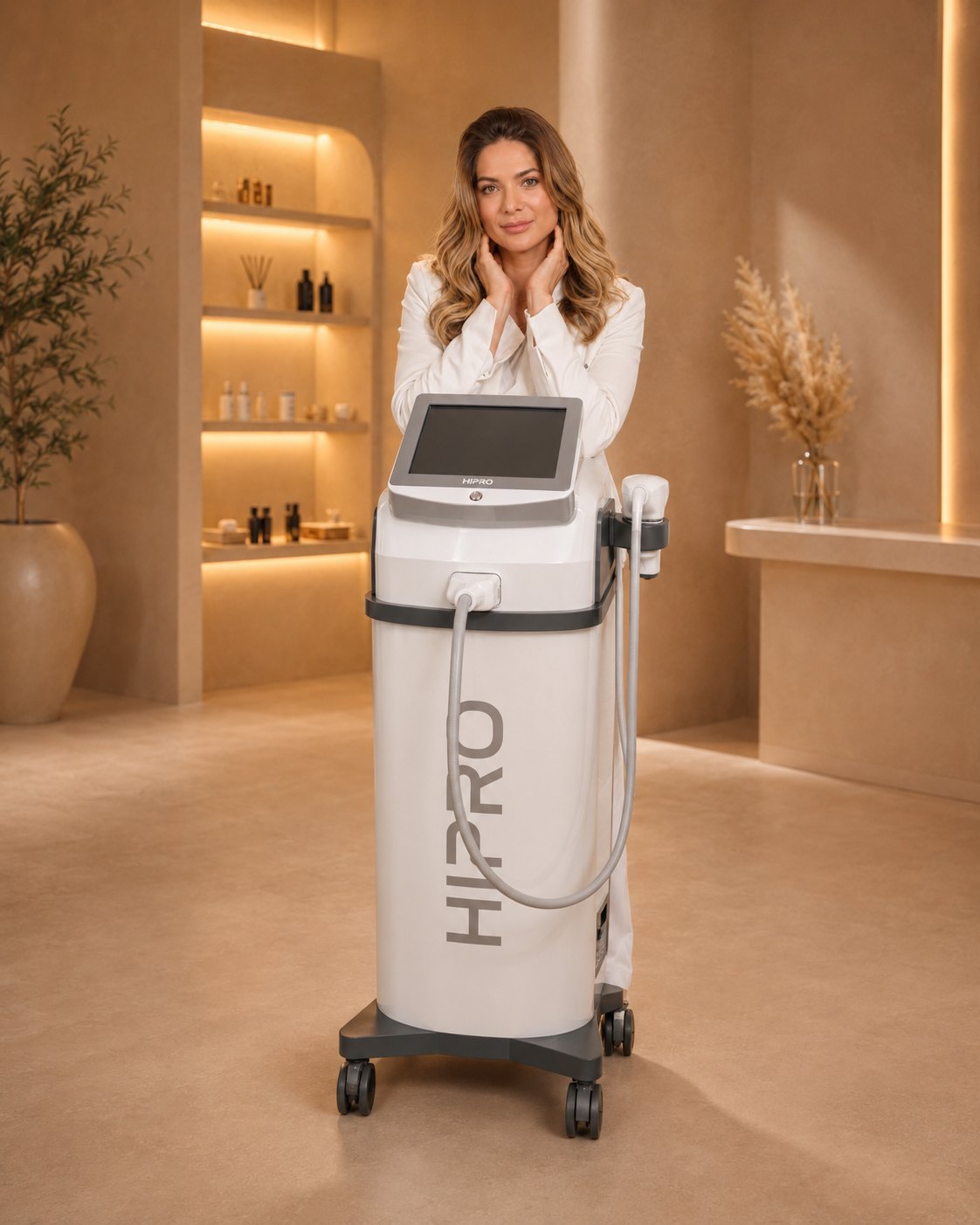Dra. Vanuza Kohut com o equipamento HIPRO de ultrassom micro e macrofocado